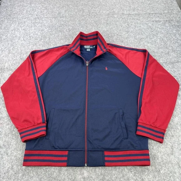 Polo Ralph Lauren Track Jacket Mens XL Navy Red Full Zip Made in USA Colorblock - Picture 6 of 13